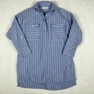 Faithfull The Brand Linen Relaxed Tunic Shirt Womens 4 Blue Stripe Boho Coastal